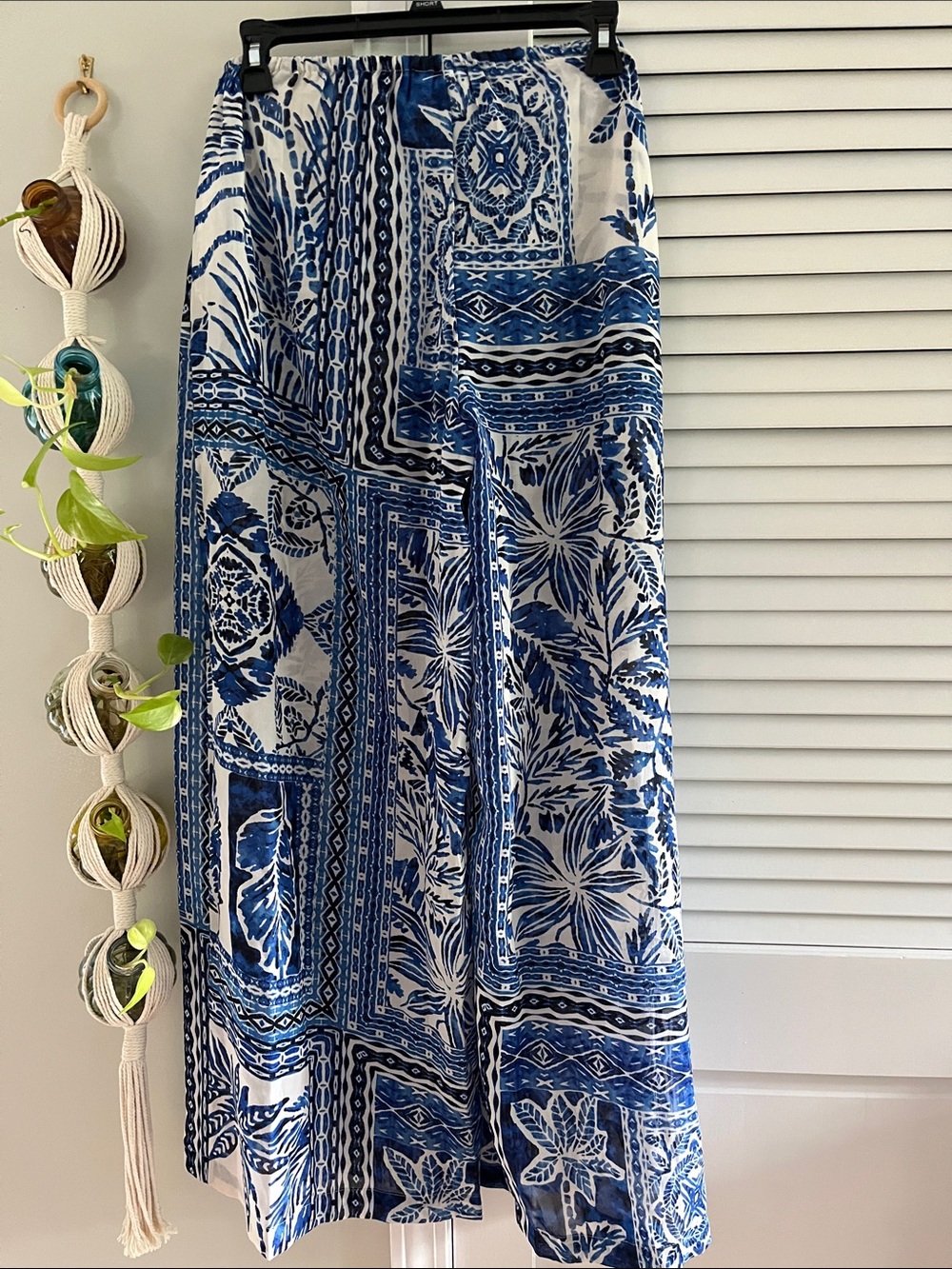 Blue & White Floral Wide-Leg Pants - Lightweight with Kimono Set - Picture 3 of 5